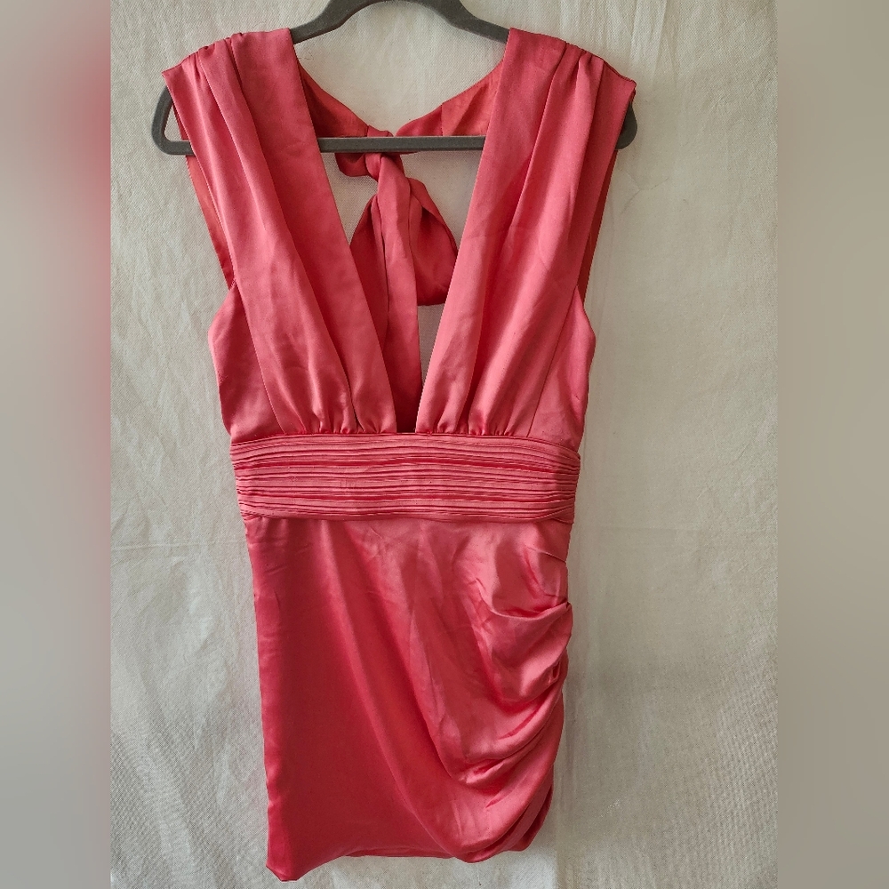 Ramy Brook Gabrielle Satin Ruched Mini Dress In Punch Size 8 - Picture 4 of 11